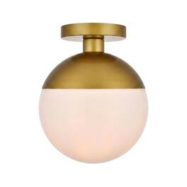 Living District - Eclipse 1 Light Brass Flush Mount With Frosted White Glass - Brass And Frosted White
