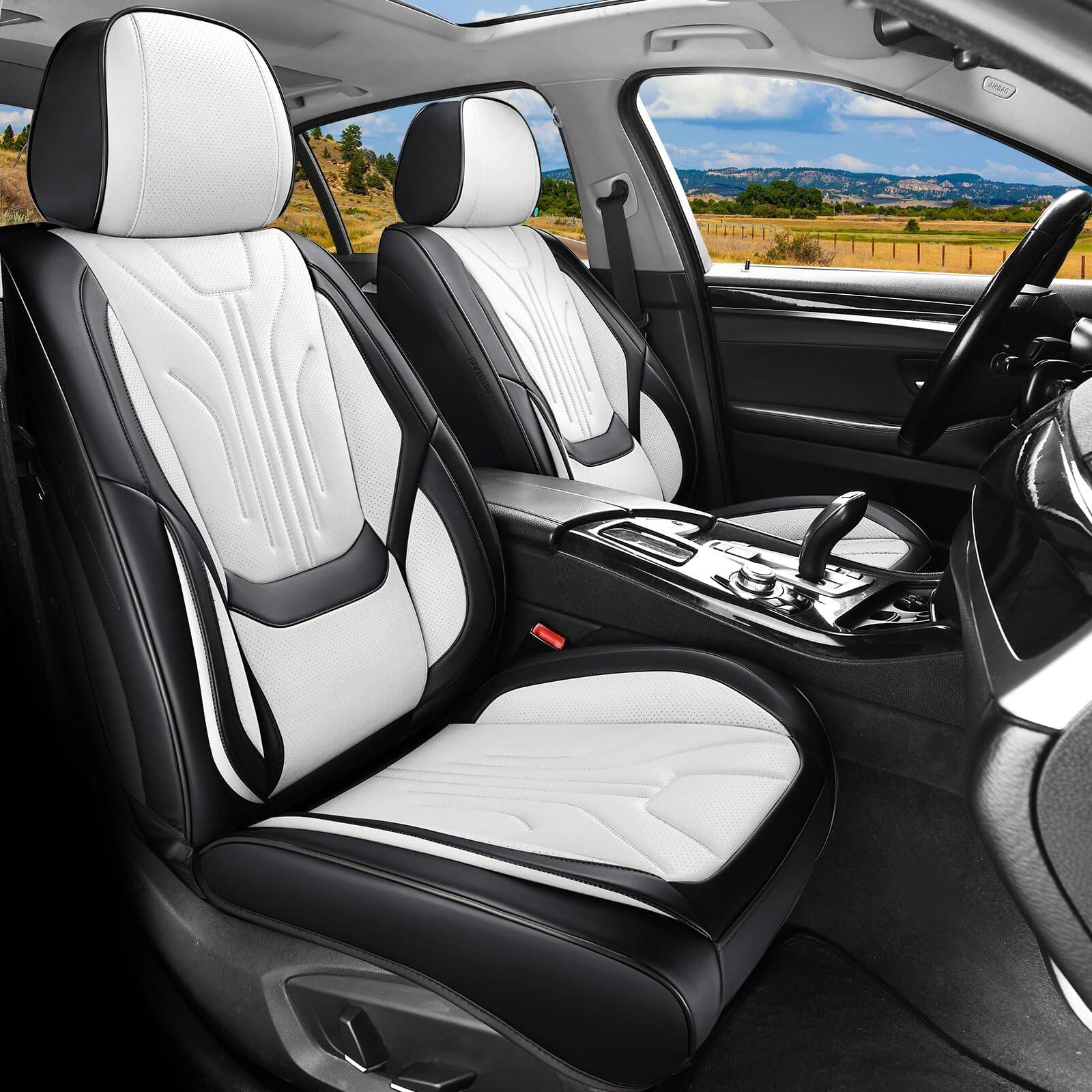 Front. Empire DigiLabs - Car Seat Covers Full Set Universal Fit Faux Leather Cushion Protector Waterproof Non slip Automotive Interior - Grey 83"W x 40"D x 30"H.