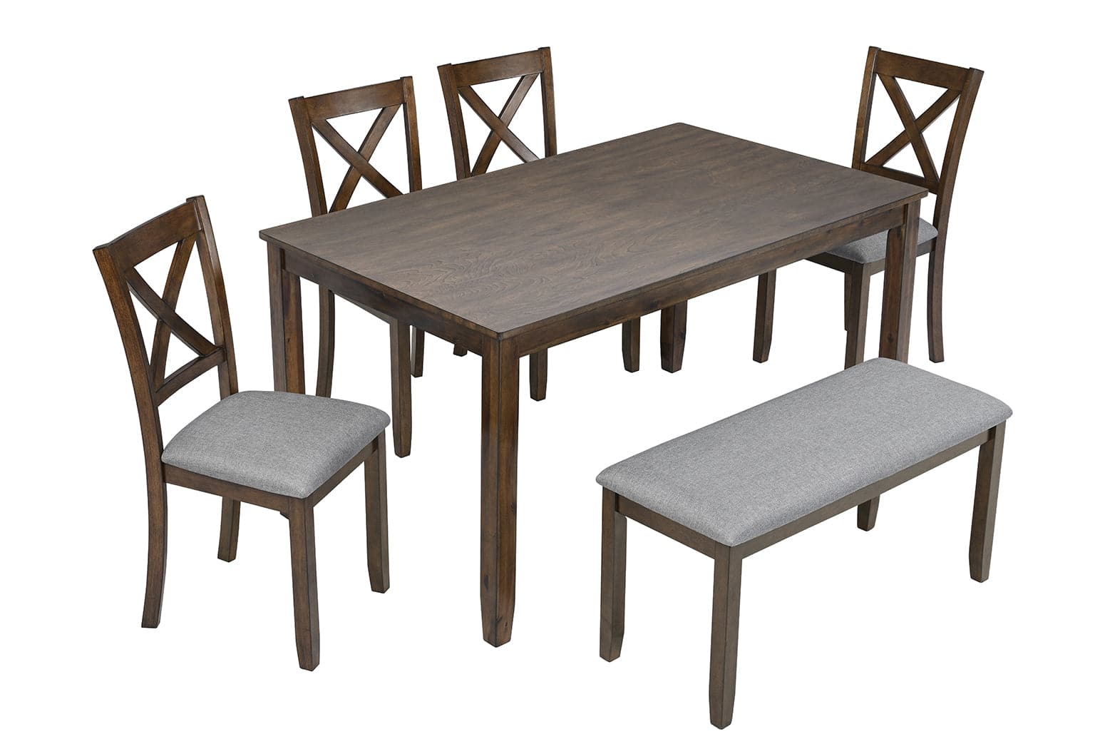 Boyel Living - 5-Piece Rectangular Dining Table Set with Bench Seats 6 - Brown