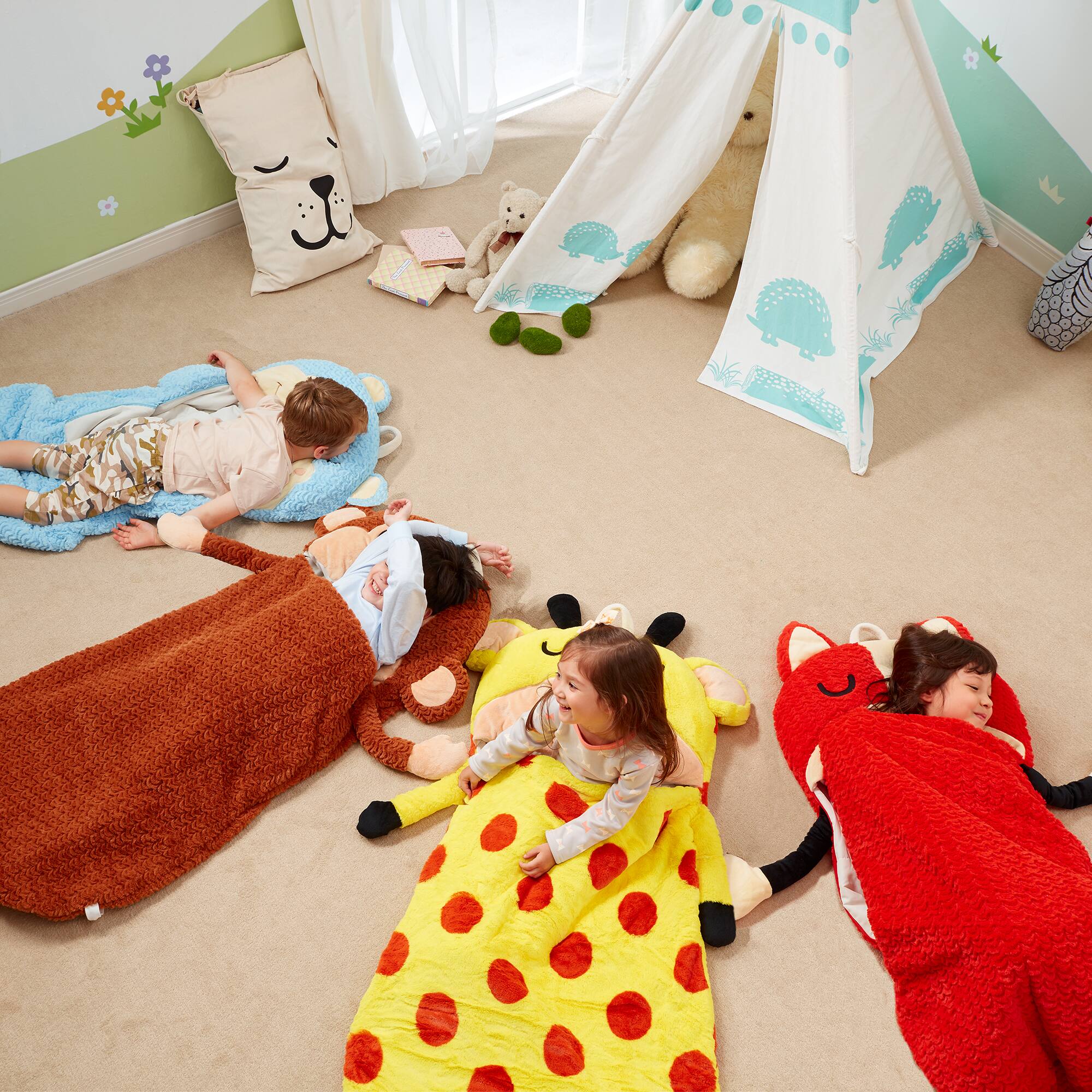 Back. Teamson Kids - Fantasy Fields Pajama Party Time Hippo Plush Sleeping Bag - Blue.