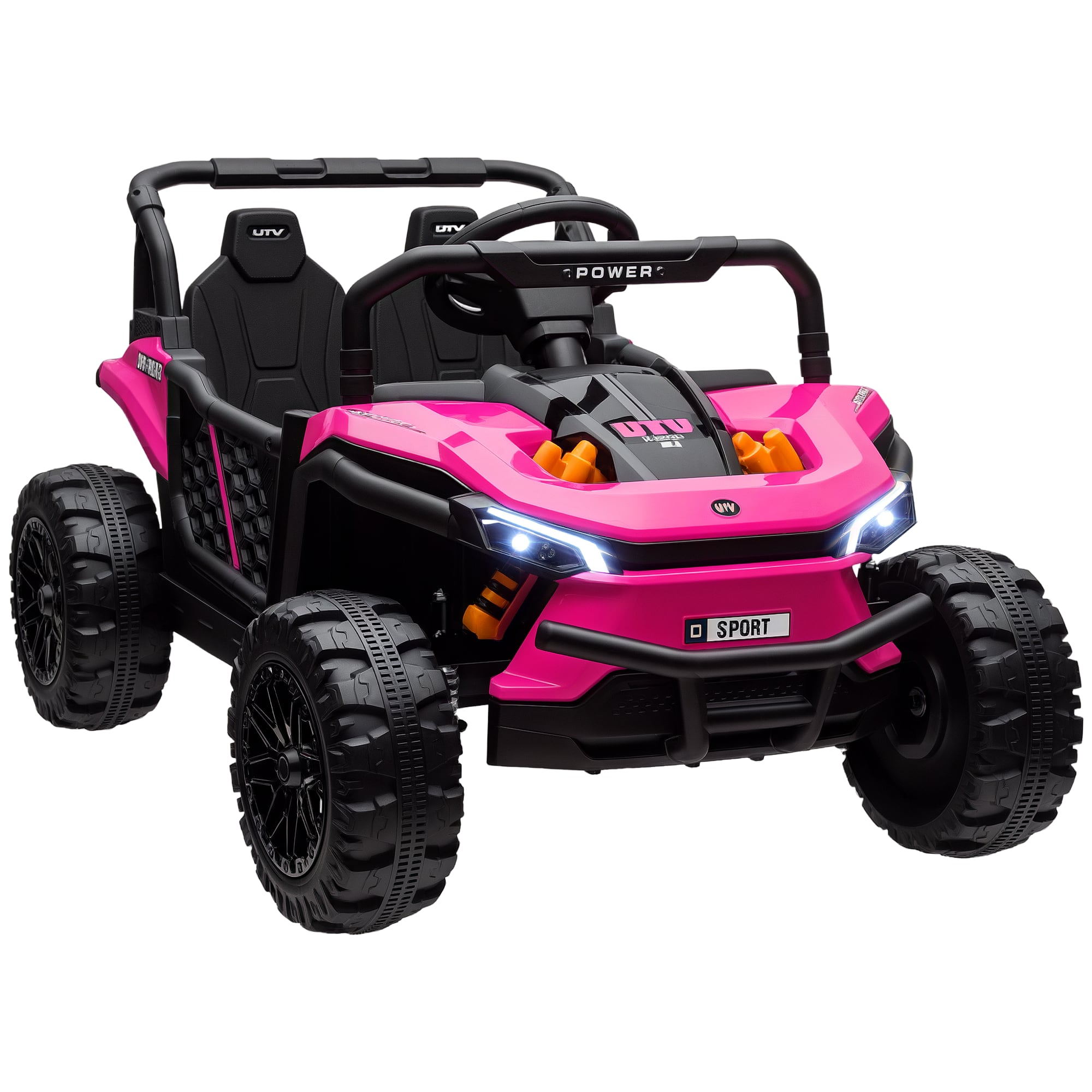 Qaba - 12V Kids UTV, Battery Powered Ride on Truck, 3.7MPH Off-Road Car with Remote, 4-Wheel Suspension, LED Lights, 3 Speeds