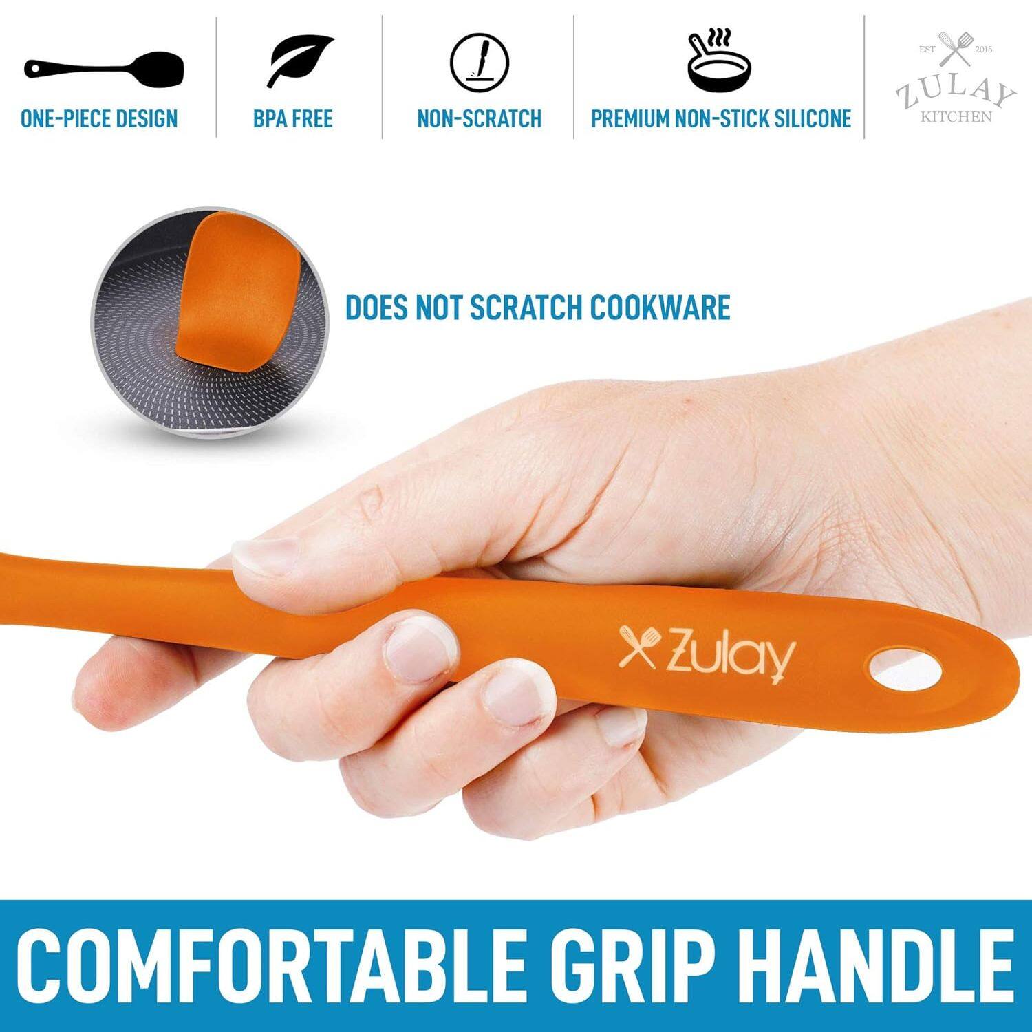 ONE-PIECE DESIGN, BPA FREE, NON-SCRATCH, PREMIUM NON-STICK SILICONE KITCHEN, DOES NOT SCRATCH COOKWARE, ZULAY, COMFORTABLE GRIP HANDLE