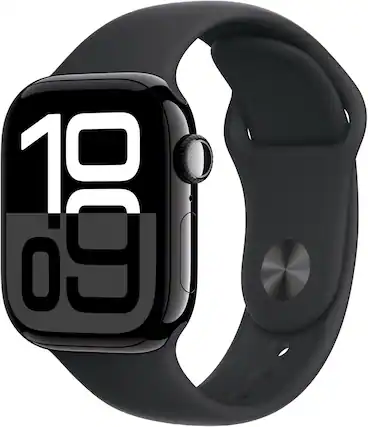 Front. Apple - Apple Watch Series 10 42mm Cellular Titatinum Black - Black.