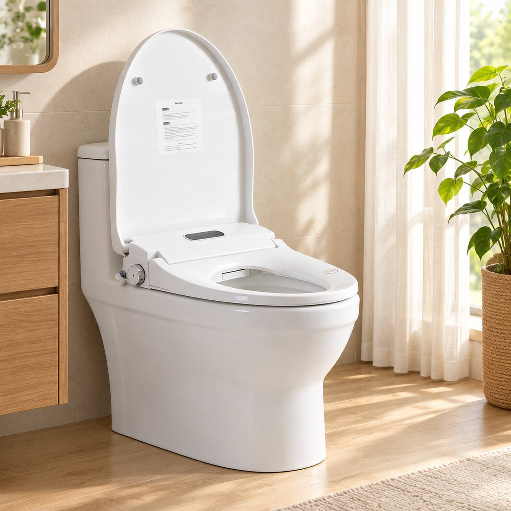 Alt View 2. RYHNUYNE - Smart Bidet Toilet Seat, Side Knob Heated Seat Water Temperature and Pressure Adjustment Auto Open and Close Night Light - White.