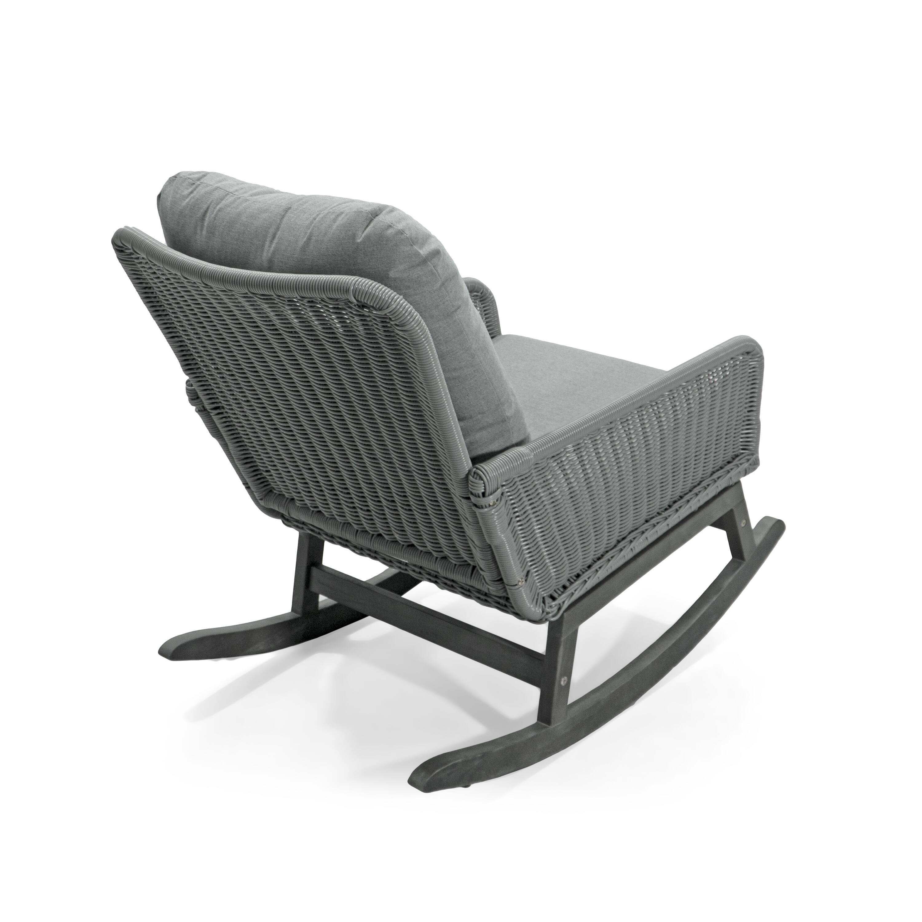 Alt View 3. Tiramisubest - Minimalist Wicker Rocking Chair with Polyester Cushions and Wooden Frame for Indoor and Outdoor Spaces,Gray - Gray.