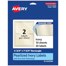 Avery - Pearlized Ivory Rectangle Labels, 4.75" x 7.75", 20ct - White