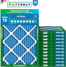 Filterbuy - 14x22x1 MERV 13 Smoke & Allergy Defense, Electrostatic Pleated HVAC AC Furnace Air Filters Replacement (12-Pack) - Blue