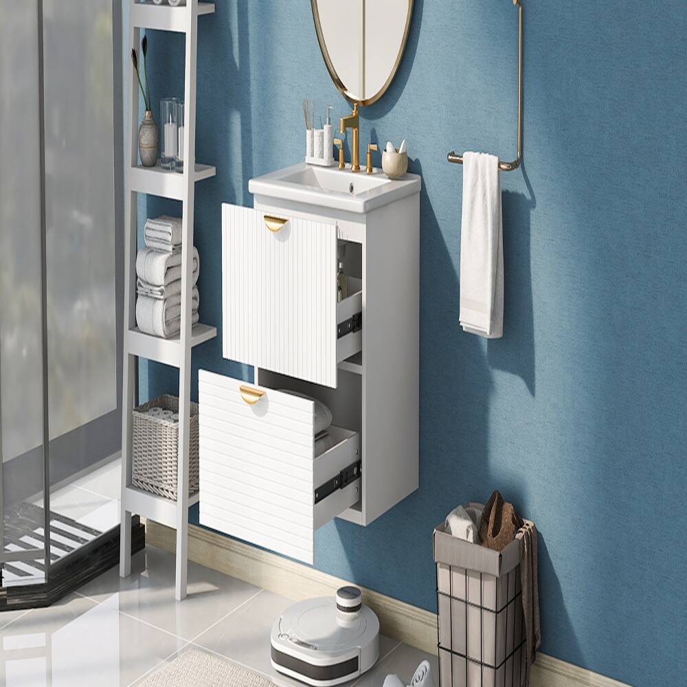 Alt View 2. Loheer - Loheer 24 inch wall mounted bathroom vanity White Floating Vanity with Sink 2 Drawer Bathroom Cabinet - White.