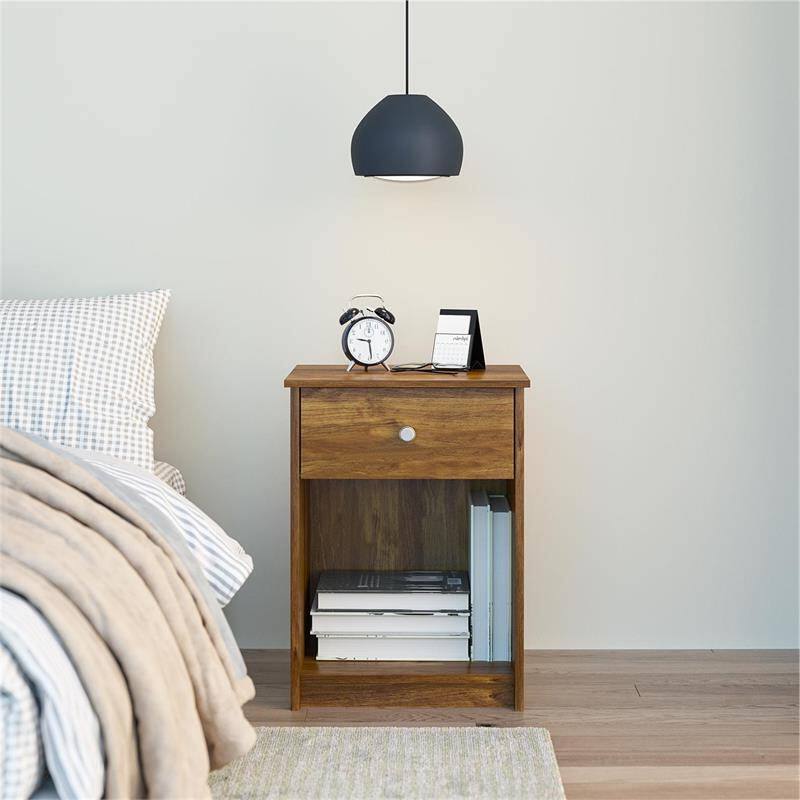 Angle. Hivvago - Hivvago Farmhouse 1-Drawer Bedroom Nighstand with Open Shelf - Rusic Brown Oak.
