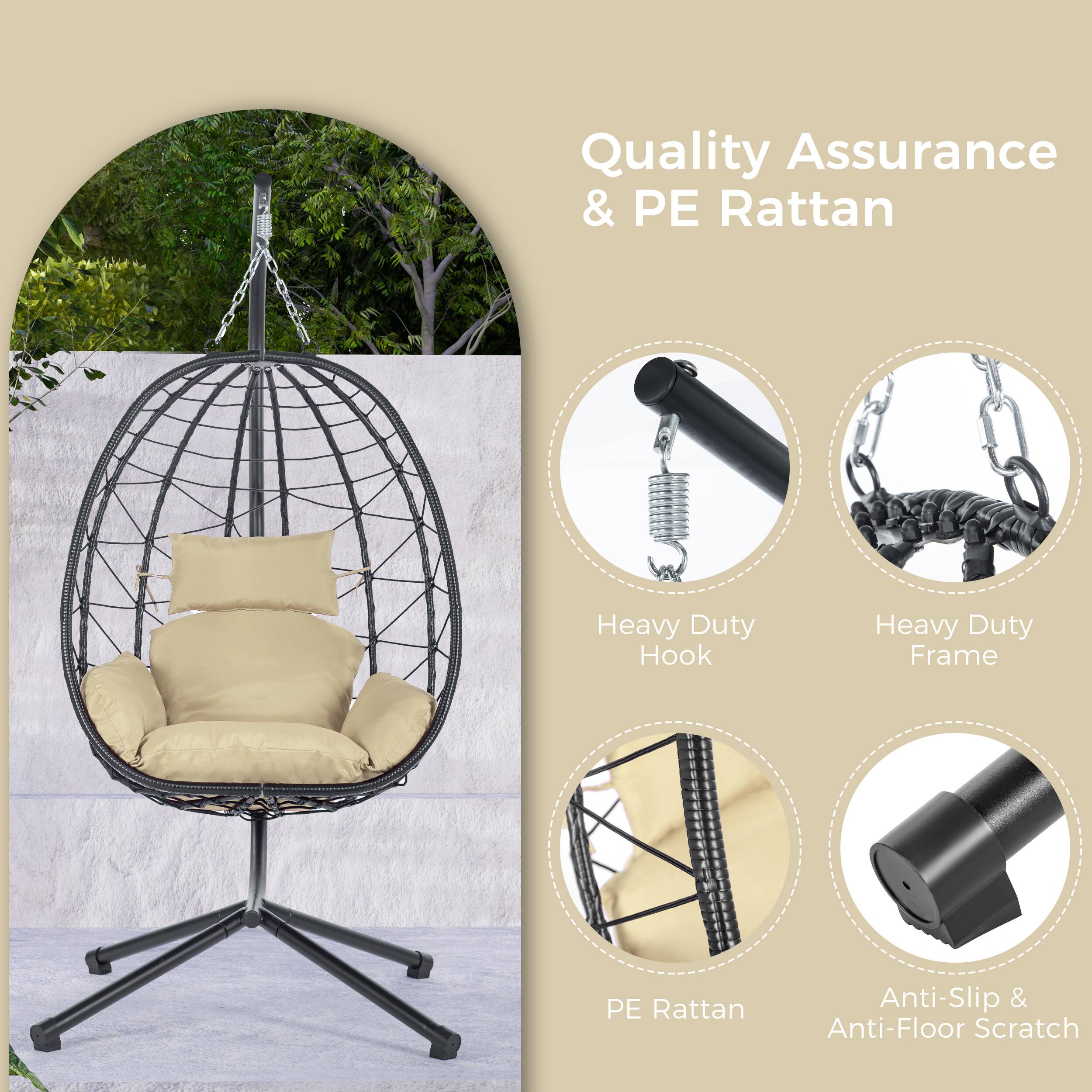 Quality Assurance & PE Rattan

Heavy Duty Hook

Heavy Duty Frame

PE Rattan

Anti-Slip & Anti-Floor Scratch