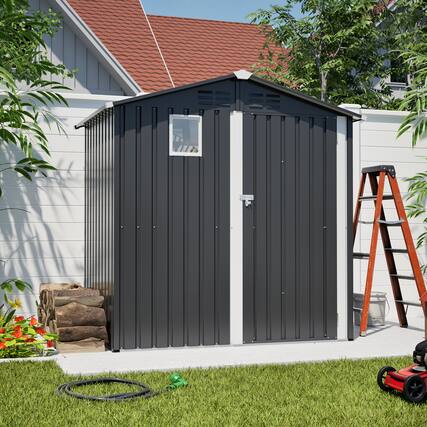 Front. Mondawe - 6FT x 4FT Metal Outdoor Storage Shed - Gray.