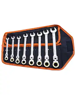VEVOR - Flex-Head Ratcheting Wrench Set, 8-piece Combination Wrench Set with Roll-up Pouch, Cr-V Steel Flexible Ratcheting - Silver