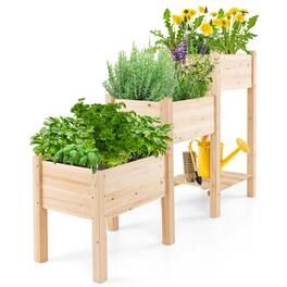 Gymax - 3-Tier Wooden Garden Bed Elevated Planter w/ 3 Planter Boxes, Open Storage Shelf - Natural