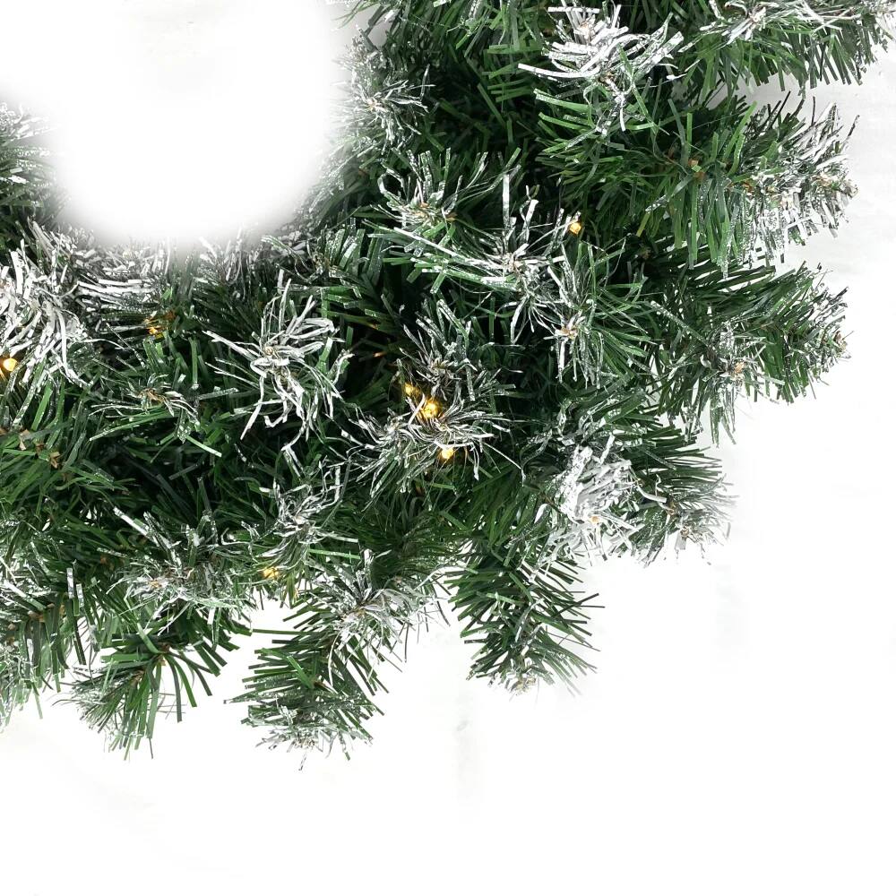 Alt View 1. MOVSSOU - 18ft Christmas Garland 50 LED Lights Pre-Lit Artificial Xmas Garland Snow Flocked Wall Christmas Decorations - green.