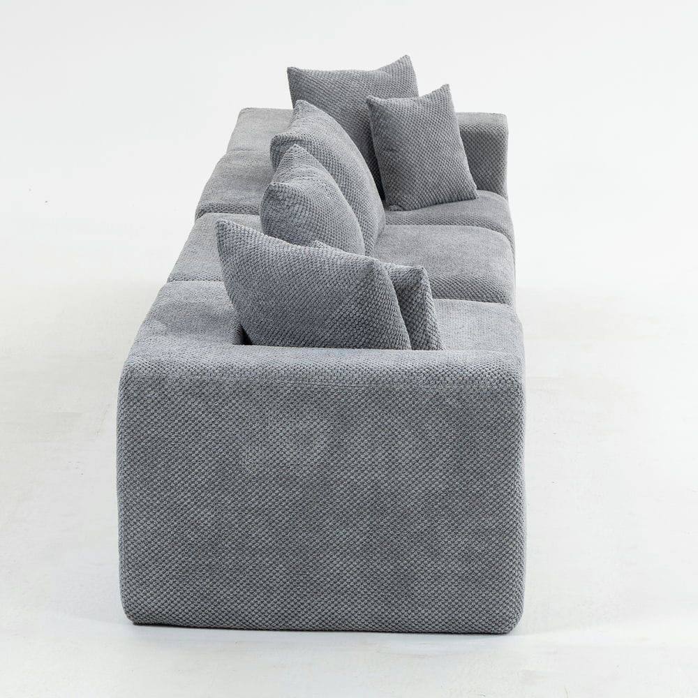 Alt View 9. Resenkos - Modular 3-Seat Sectional Sofa, All-Foam Deep Seat Chenille, Low Profile - Gray.