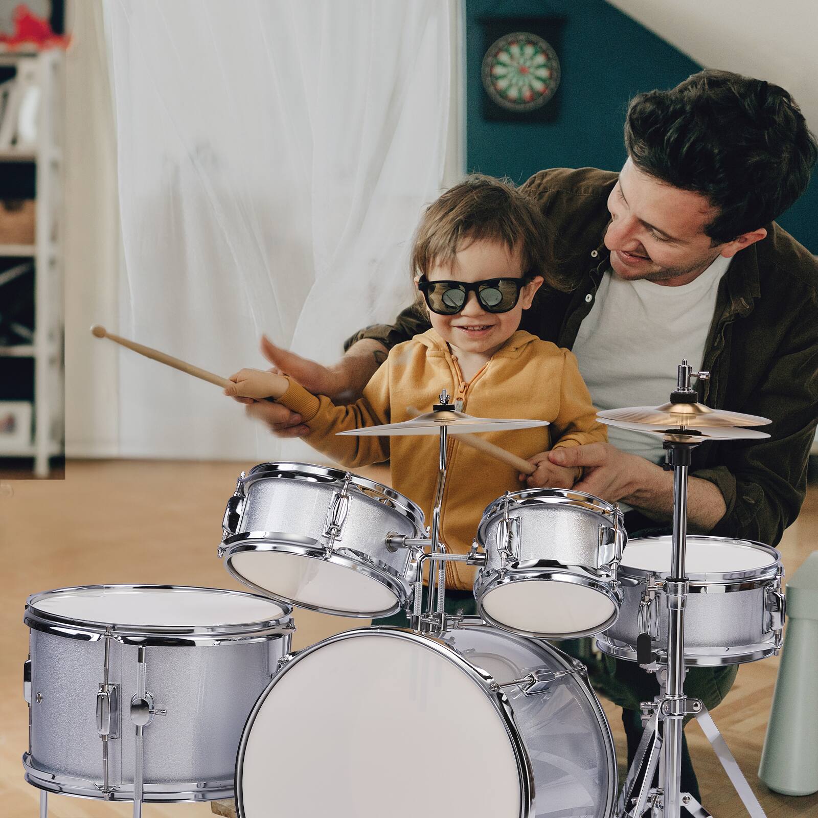 Alt View 2. Winado - 5-Piece Complete Junior Drums Set, 14 Inch Beginners Drum Kit with Throne Stool, Pedal & Drumsticks, Drums Musical Instr.
