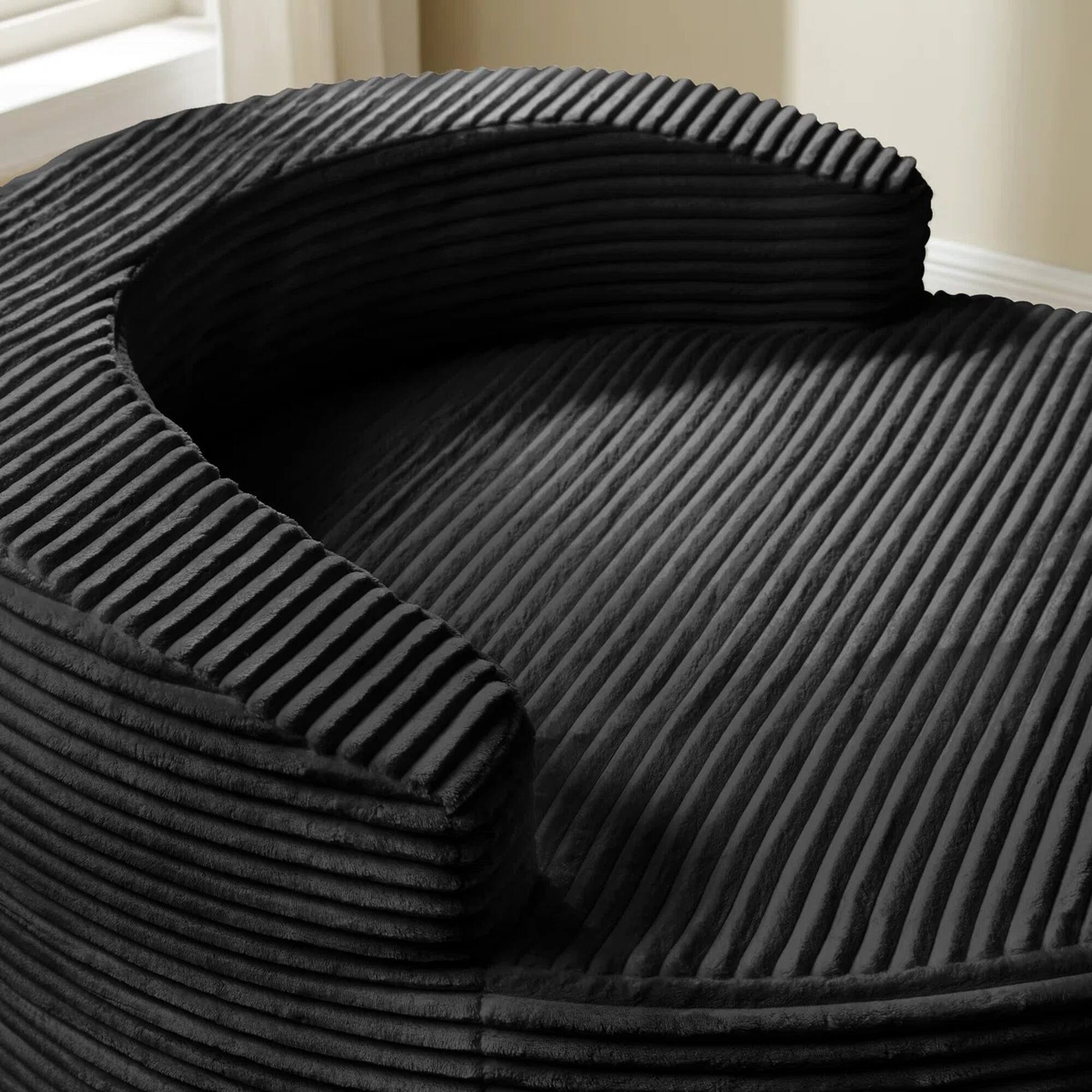 Back. Yardgrace - Oversized 55.1" Round Corduroy Chaise Lounge – Deep Seat Cloud Sofa, No Assembly Needed - Black.