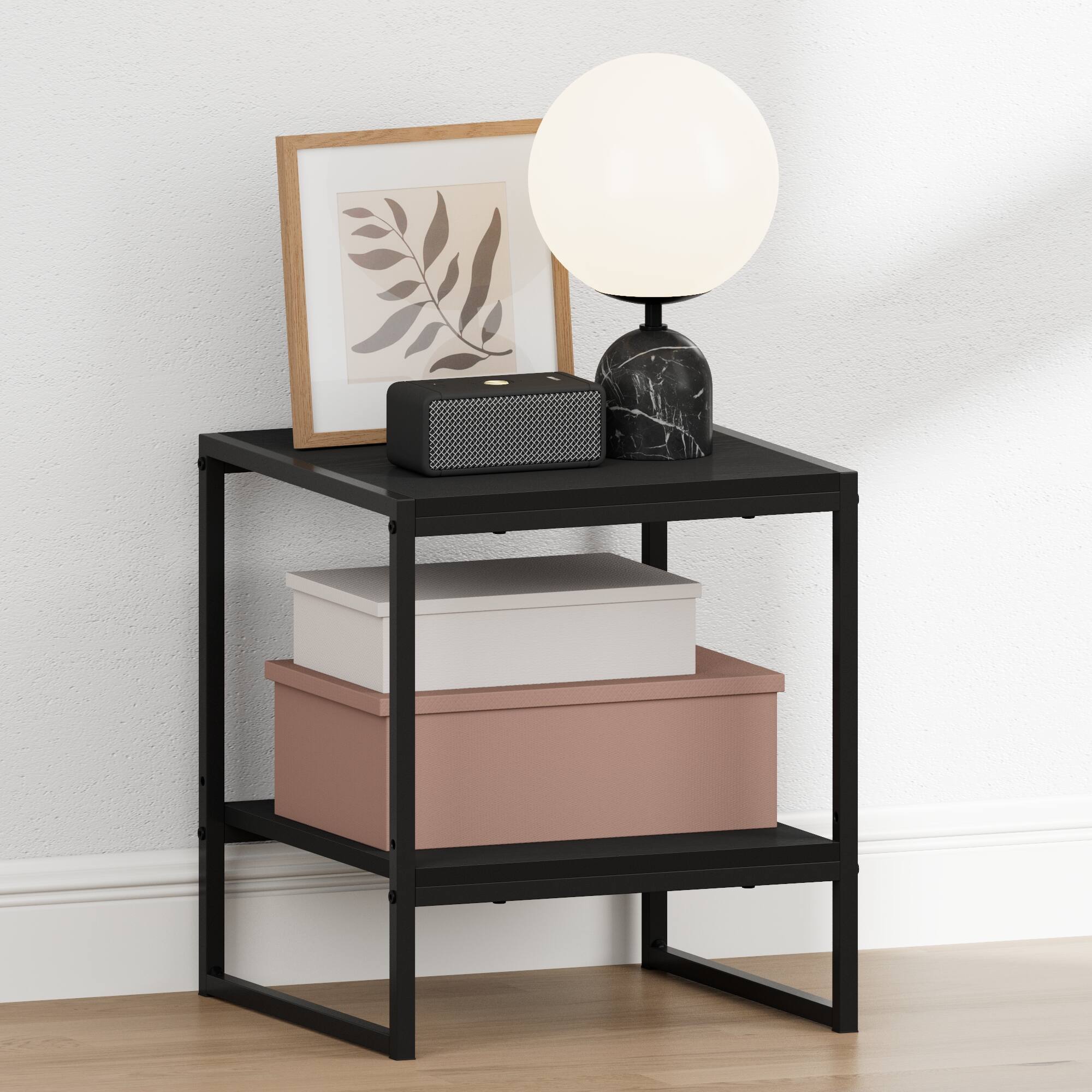 Alt View 1. Furinno - CAMNUS Night Stand, 2-Tier Metal Frame Nightstand with Open Shelf, Easy Assembly Side Table, End Table, Bedside Table - Americano.