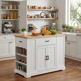 Forest'nSky - Rolling Kitchen Cart with Drawer and Shelves, 3-Tier Serving Island on Wheels for Kitchen or Dining - White