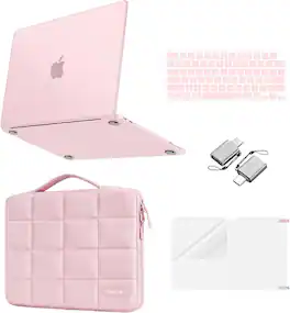 mosiso - 5-in-1 Case Kit for MacBook Neo 13-Inch A3404 2026, Hard Shell&Sixteen Grid Puffy Bag&Keyboard Skin&Type C&Screen Film - Blush