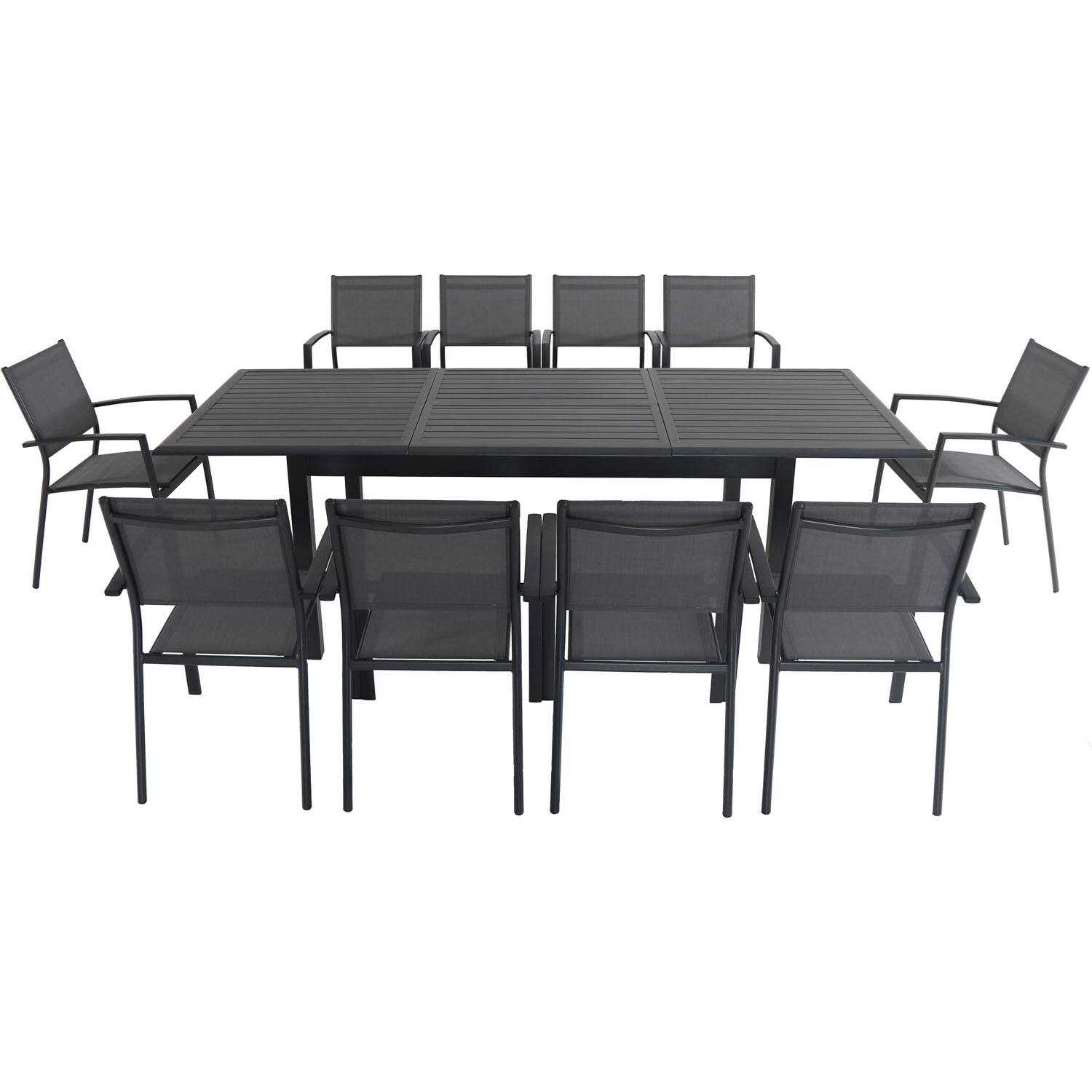 Front. Hanover - Cameron 11-Piece Expandable Dining Set with 10 Sling Dining Chairs and a 40" x 94" Table - Gray/Gray.