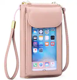 Wikistore - Small Cell Phone Crossbody Bag Purse for Women PU Leather Wallet Purse with RFID - Pink