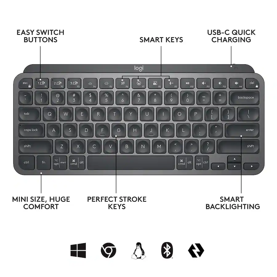 L Quick Key Logitech MX Keys Mini For Business Compact Wireless Scissor Keyboard ...