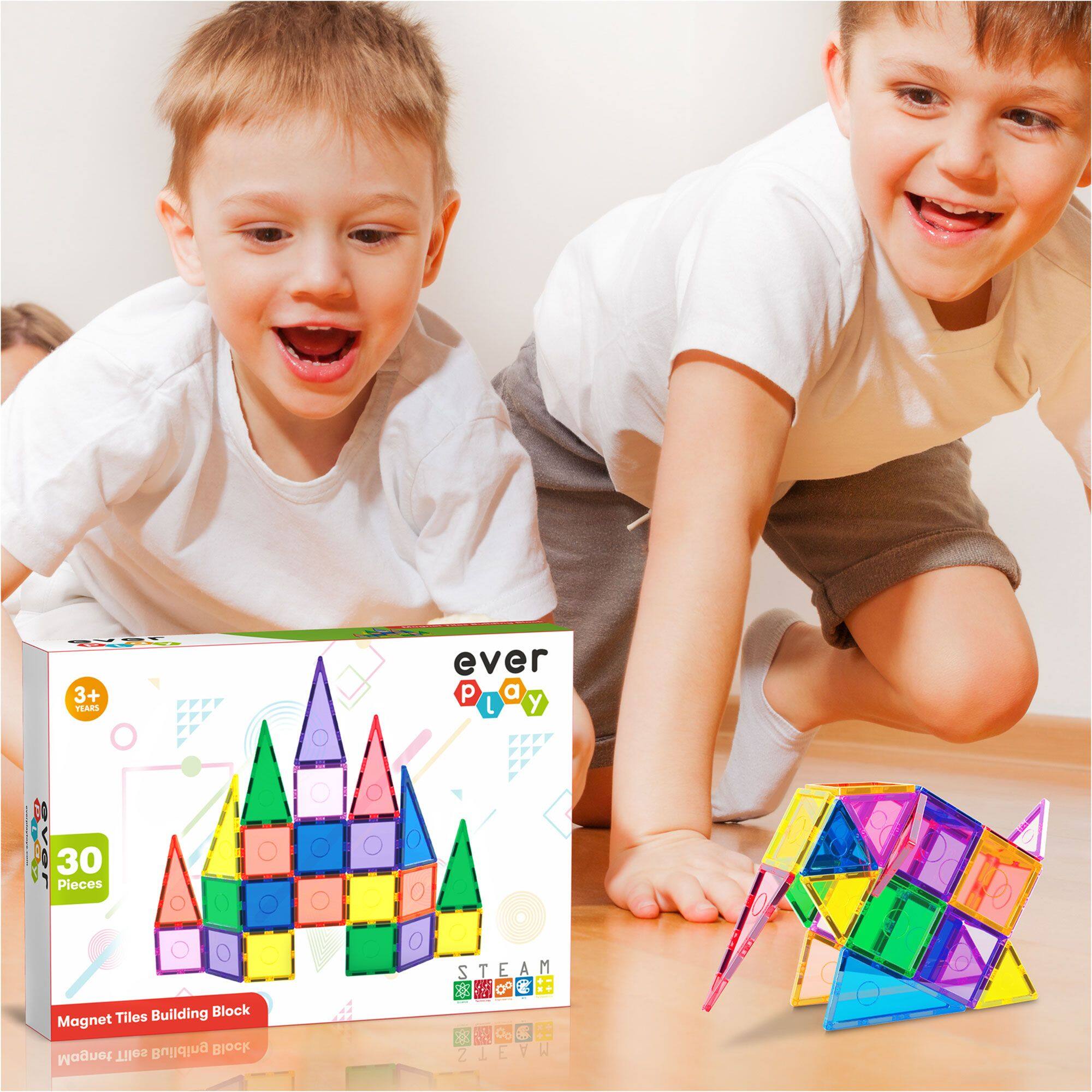3+ years, everplay, 30 pieces, tiles building block, magnet tiles building block, STEAM