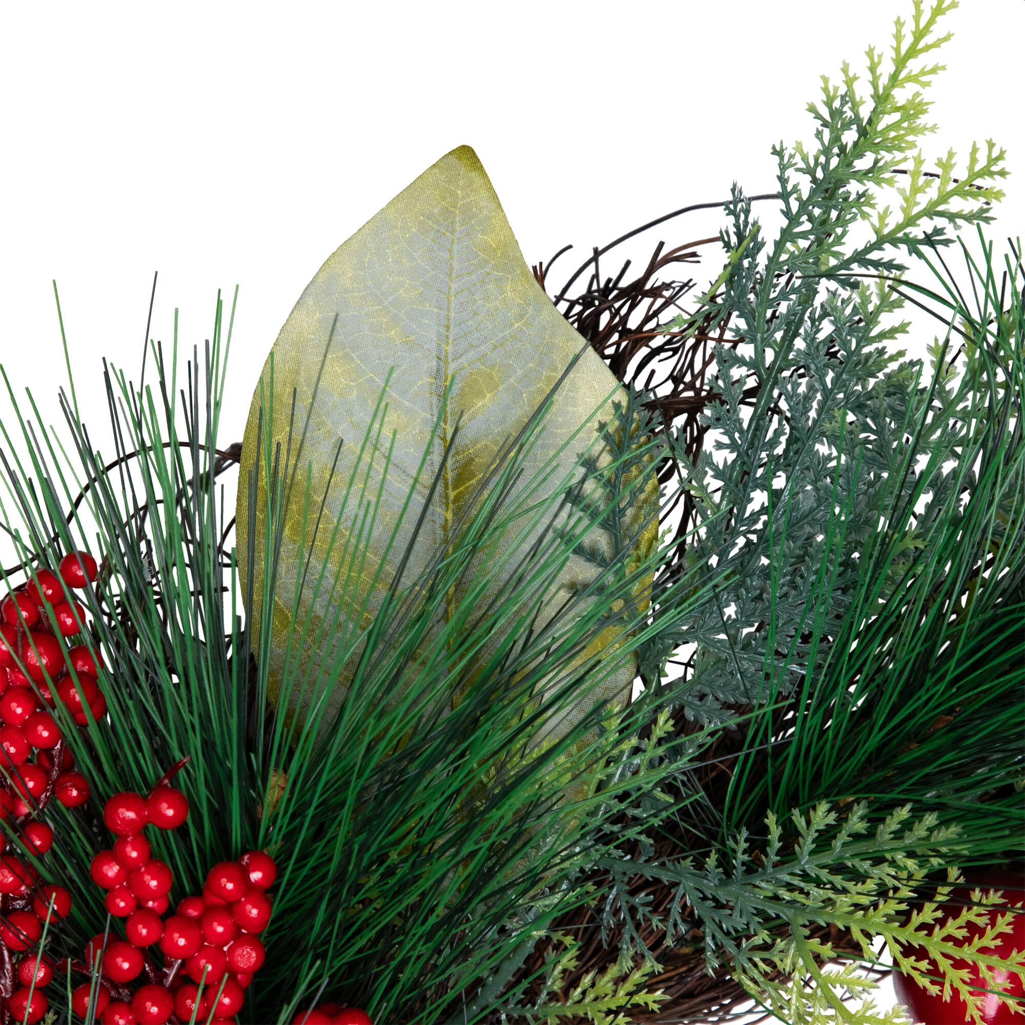 Alt View 9. Northlight - Pine, Berry and Pomegranate Artificial Fall Harvest Wreath - 24" - Red.