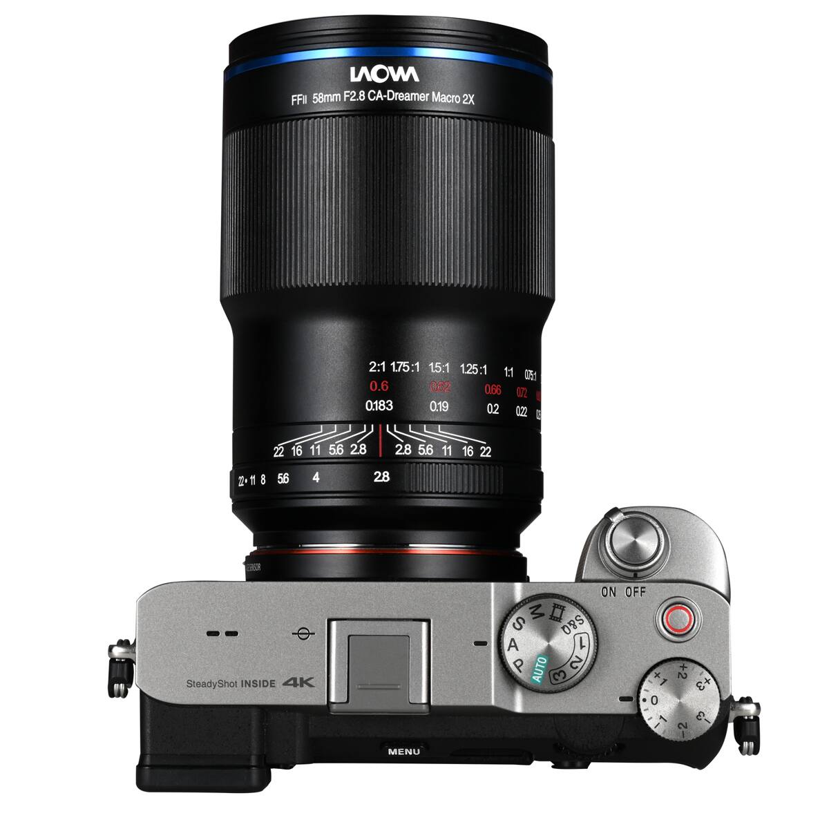 MOVI FFI 58mm F2.8 CA-Dreamer Macro 2X 2:1 175:1 15:1 125:1 11 0 0.6 062 066 u 0.183 0.19 02 022 1 22 16 11 56 28 28 5.6 11 16 22 1 I 56 4 28 SteadyShot INSIDE 4K M D S S&Q A 1 P AUTO 2 3 ON OFF + 1 o + 2 +3 E 2 I MENU