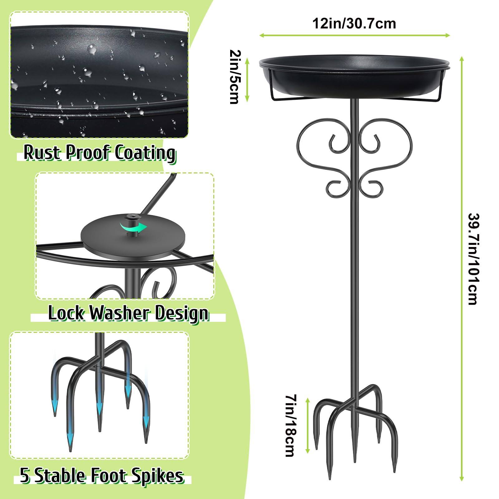 - Rust Proof Coating
- Lock Washer Design
- 5 Stable Foot Spikes
- 2in/5cm
- 12in/30.7cm
- 39.7in/101cm
- 7in/18cm