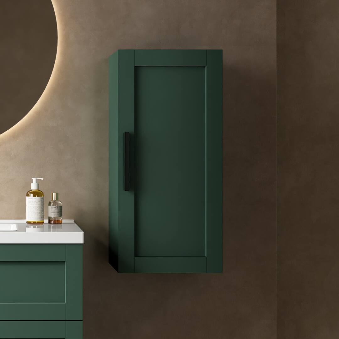 Back. TinyHomie - 14in Wall-Mounted Floating Bathroom Vanity Side Cabinet with a Door and a Shelf - Green.