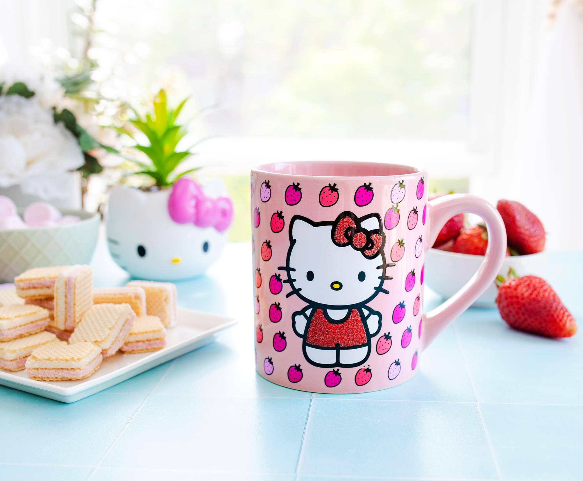 Alt View 10. Silver Buffalo - Sanrio Hello Kitty Glitter Strawberry Ceramic Mug | Holds 14 Ounces - Pink.