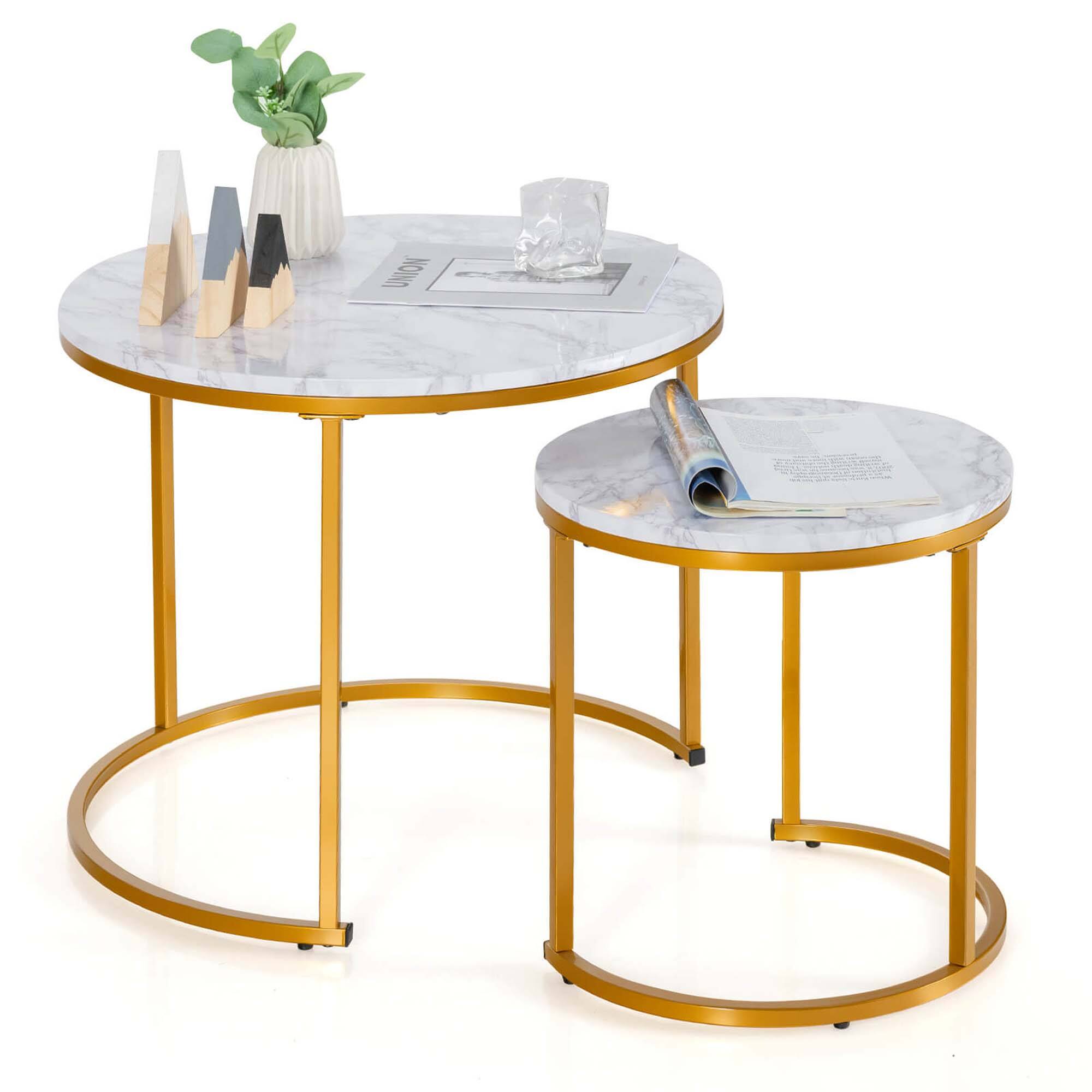 Alt View 17. Costway - Nesting Coffee Table Set of 2 for Balcony Living Room Modern Round Side Tables Gold - Gold.