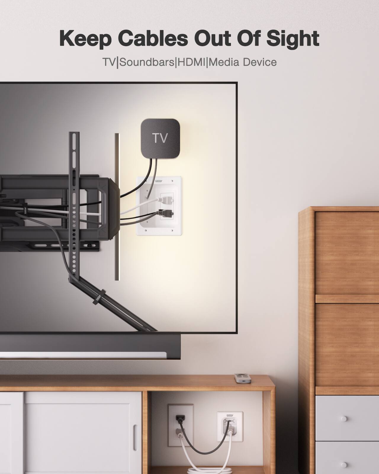 Keep Cables Out Of Sight TV|Soundbars|HDMI|Media Device