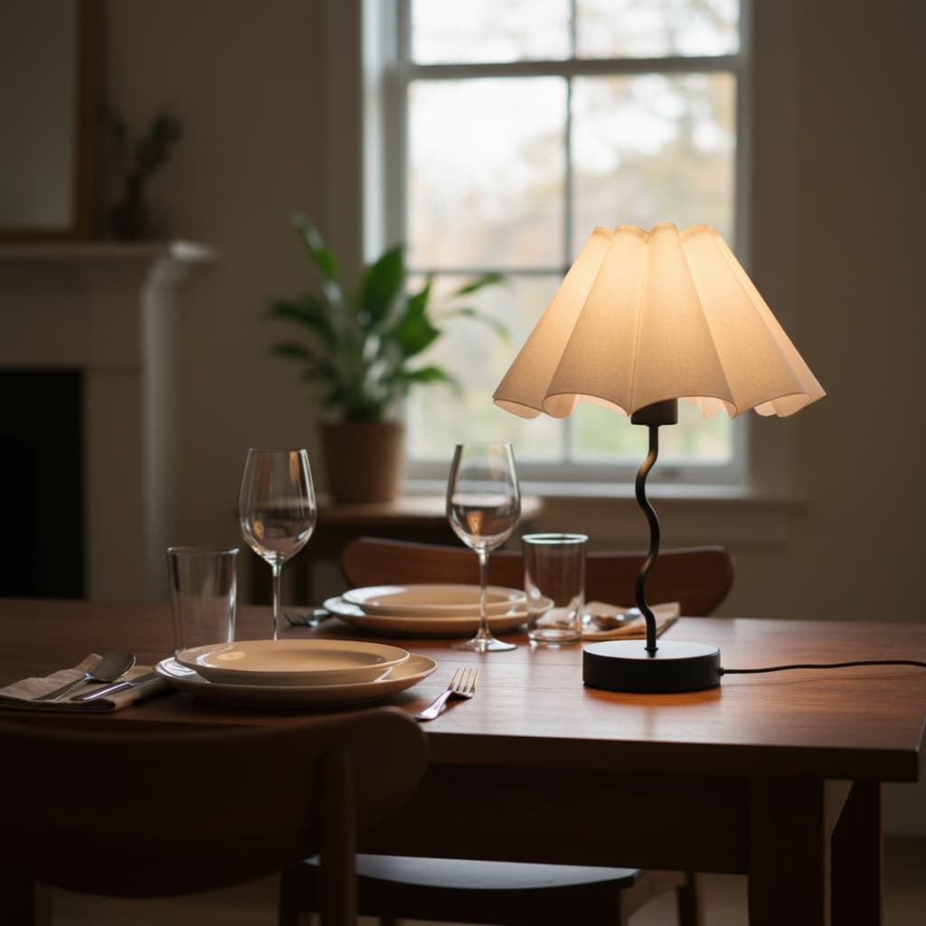 Alt View 2. FINEAK - Black Pleated Bedside Table Lamp with Linen Shade - ‎Black.