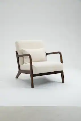 Front. APRILSOUL - Mid Century Modern Accent Chair Wood Frame Waist Cushion Reading Armchair Bedroom - White.