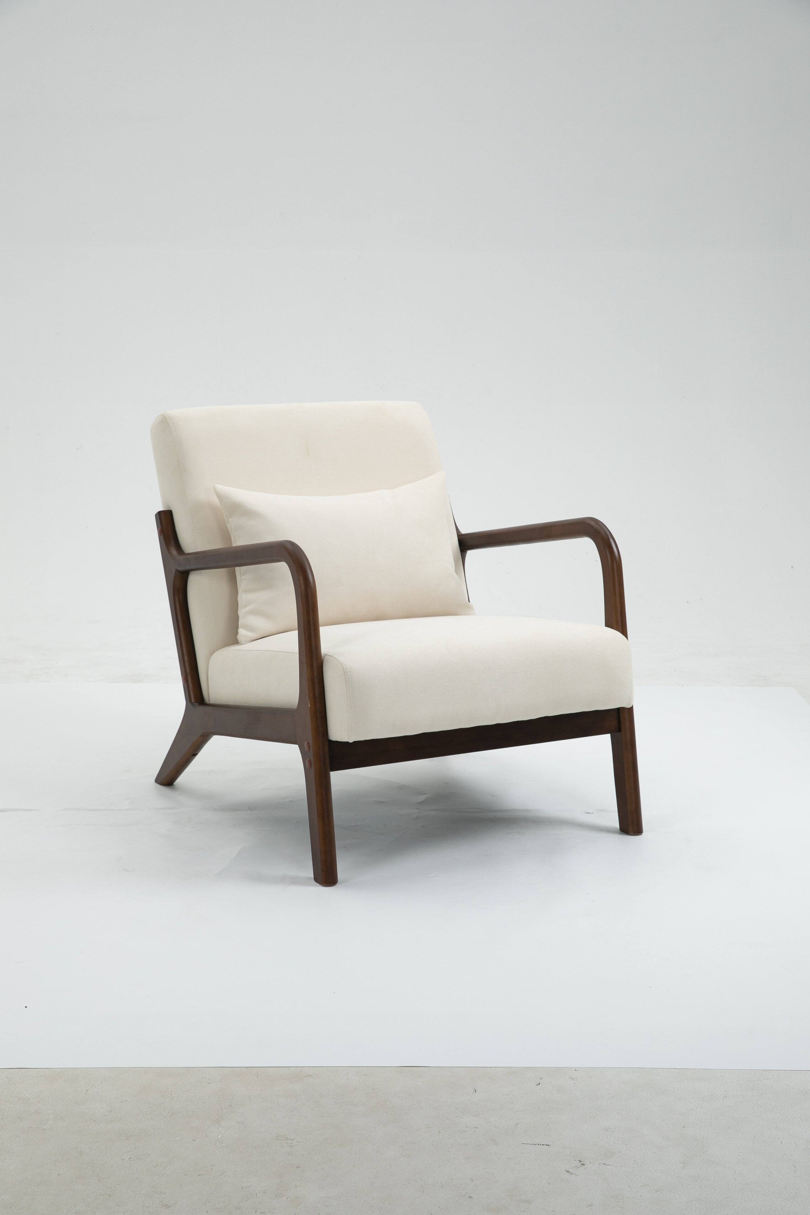 Front. APRILSOUL - Mid Century Modern Accent Chair Wood Frame Waist Cushion Reading Armchair Bedroom - White.