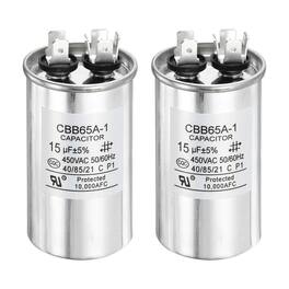 Unique Bargains - 2pcs CBB65 Capacitor 15uF 450V Run Round for AC Motor Start HVAC Compressor Generator Air Condenser - Silver