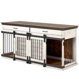 U-HOMY - Luxury Wood Dog Crate Table with Divider & Storage – Stylish Furniture for Large Dogs