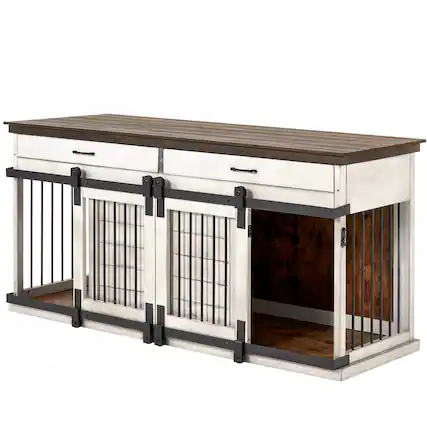 Front. U-HOMY - Luxury Wood Dog Crate Table with Divider & Storage – Stylish Furniture for Large Dogs.