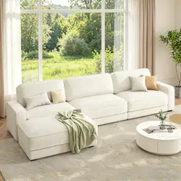 Dyonery - 119" L Shaped Couch Modular Sectional Sleeper Sofa, CHENILLE Fabric, , Tool-Free Assembly,Beige - Beige