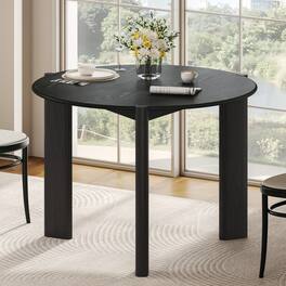 Lirago - 42" Bordered style Modern Round Wood Dining Table Solid Wood Legs Base for Home - Black