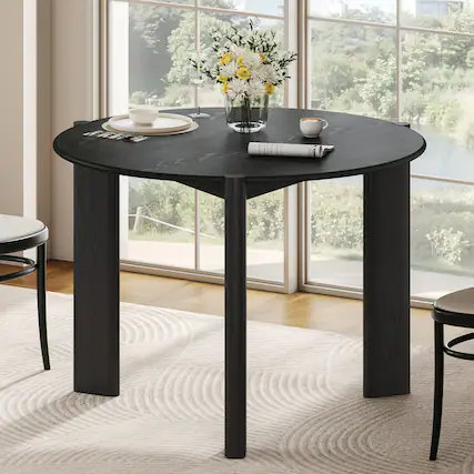 Front. Lirago - 42" Bordered style Modern Round Wood Dining Table Solid Wood Legs Base for Home - Black.