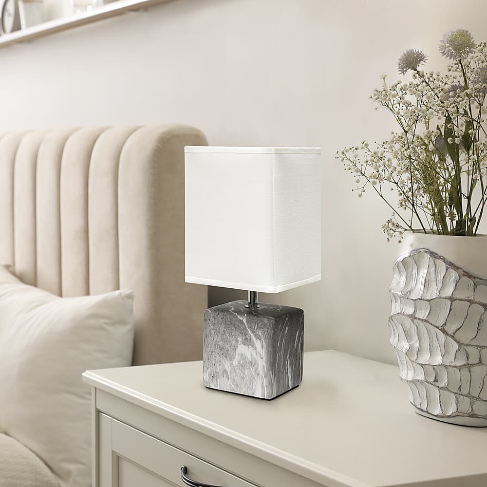 Alt View 12. Simple Designs - Petite Marbled Ceramic Table Lamp with Fabric Shade - Black base/White shade.