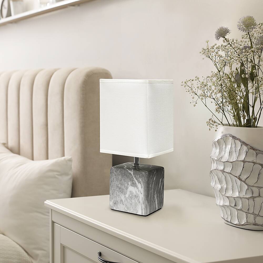 Alt View 12. Simple Designs - Petite Marbled Ceramic Table Lamp with Fabric Shade - Black base/White shade.