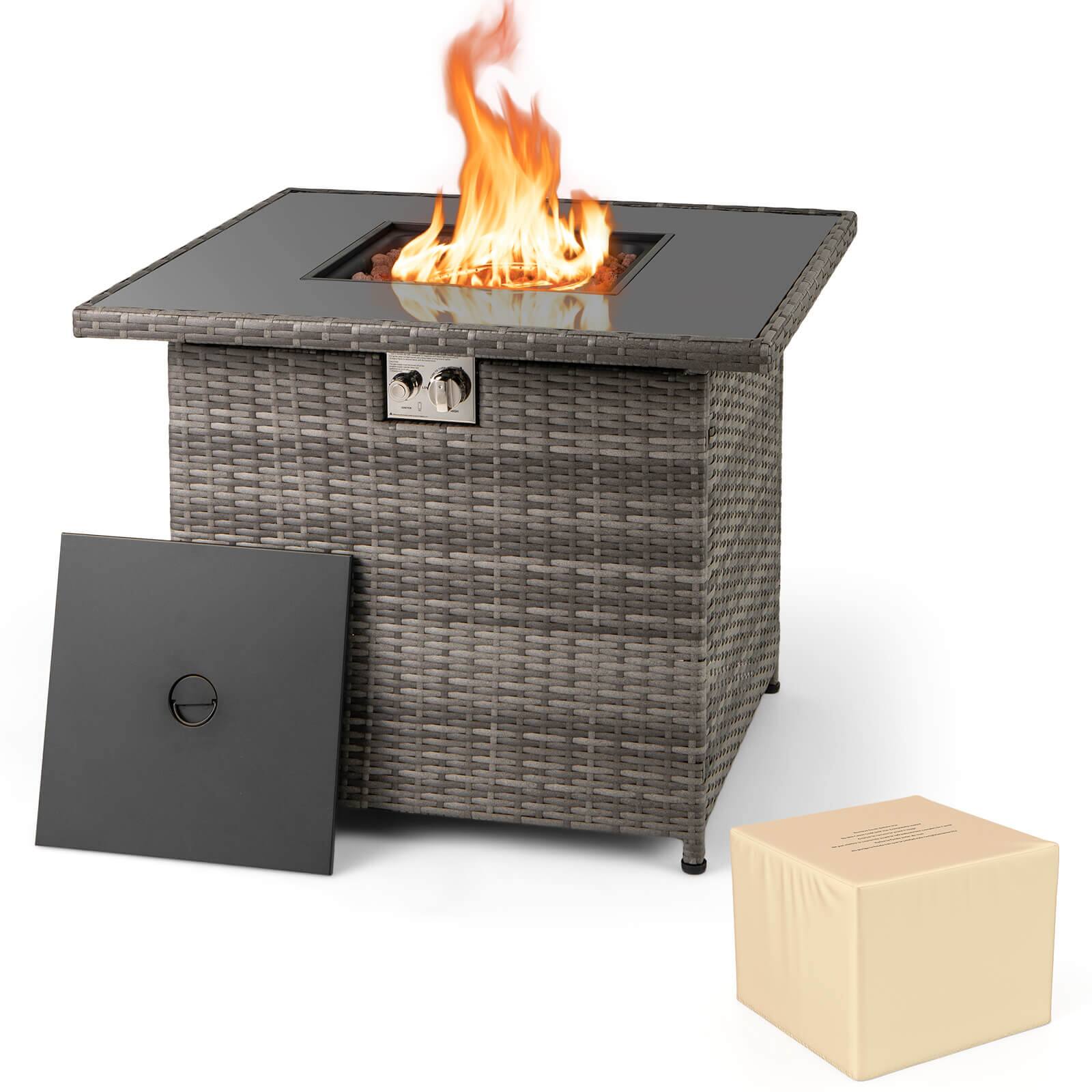 Alt View 10. Costway - Costway 32.5" Propane Fire Pit Table Outdoor Wicker Gas Firepit with Stainless Steel Burner - Gray.