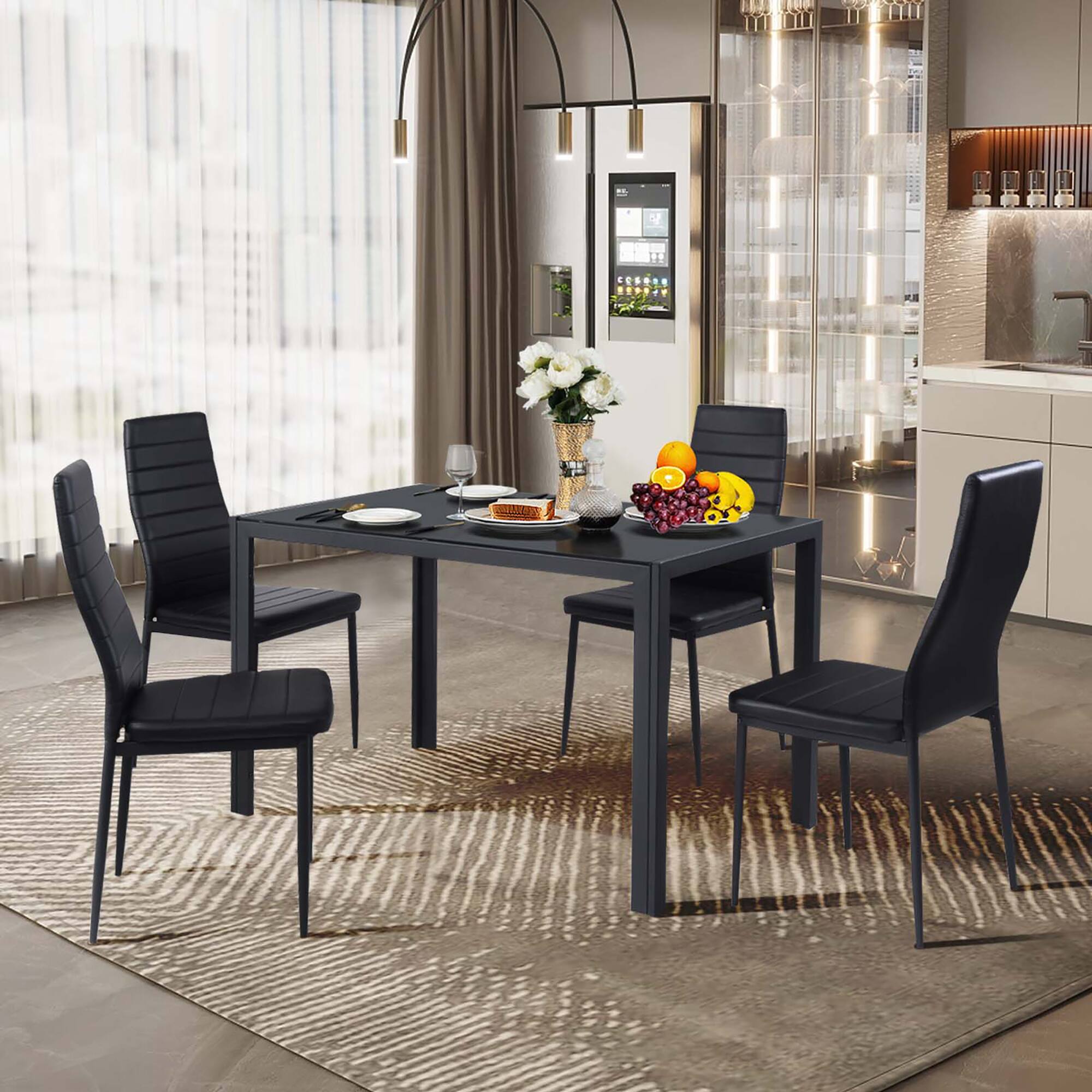 Alt View 4. Costway - Costway Dining Chairs Set of 4 Modern Leather Metal Side Chair for Dining Room Kitchen - Black.