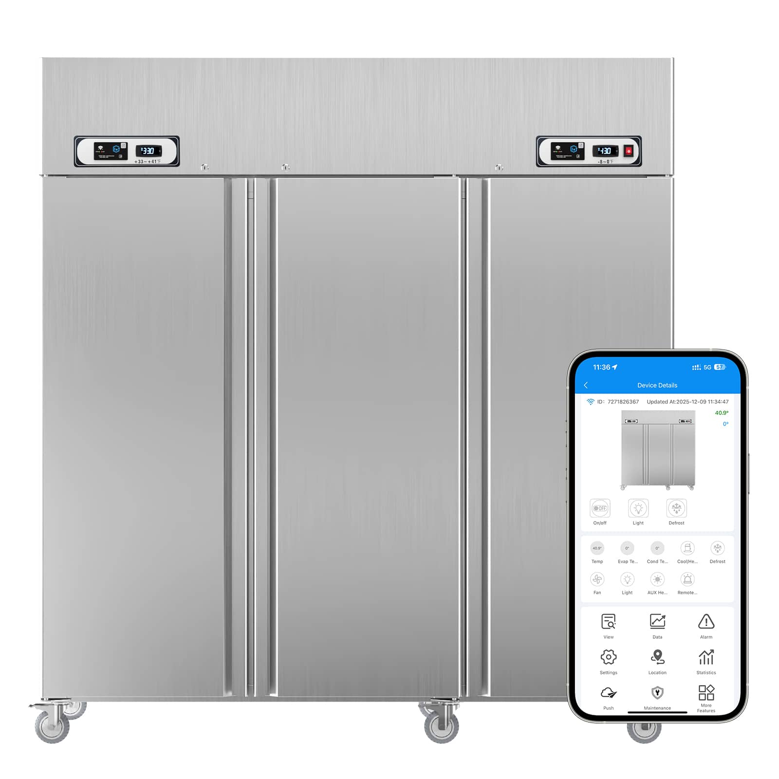 Veecool - 72" 54 Cu.Ft WiFi Enabled Commercial Refrigerator Freezer Combo with App, Dual Temperature - Stainless Steel