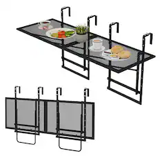 Front. Gymax - Gymax 2PCS 48'' Connectable Metal Folding Hanging Bar Table w/5-Level Adjustable Height - Black.